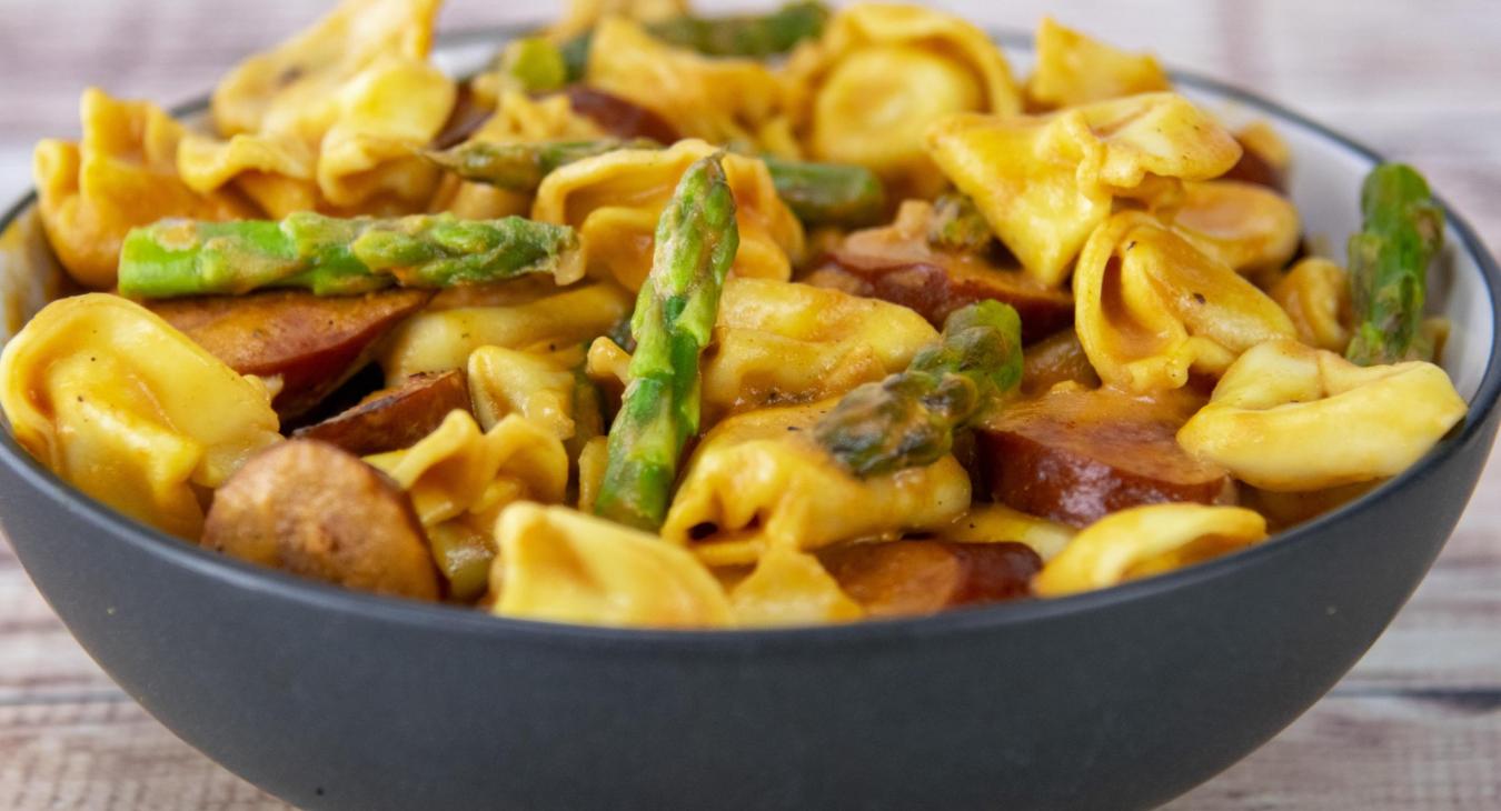 Creamy Tomato Smoked Sausage and Asparagus Tortellini