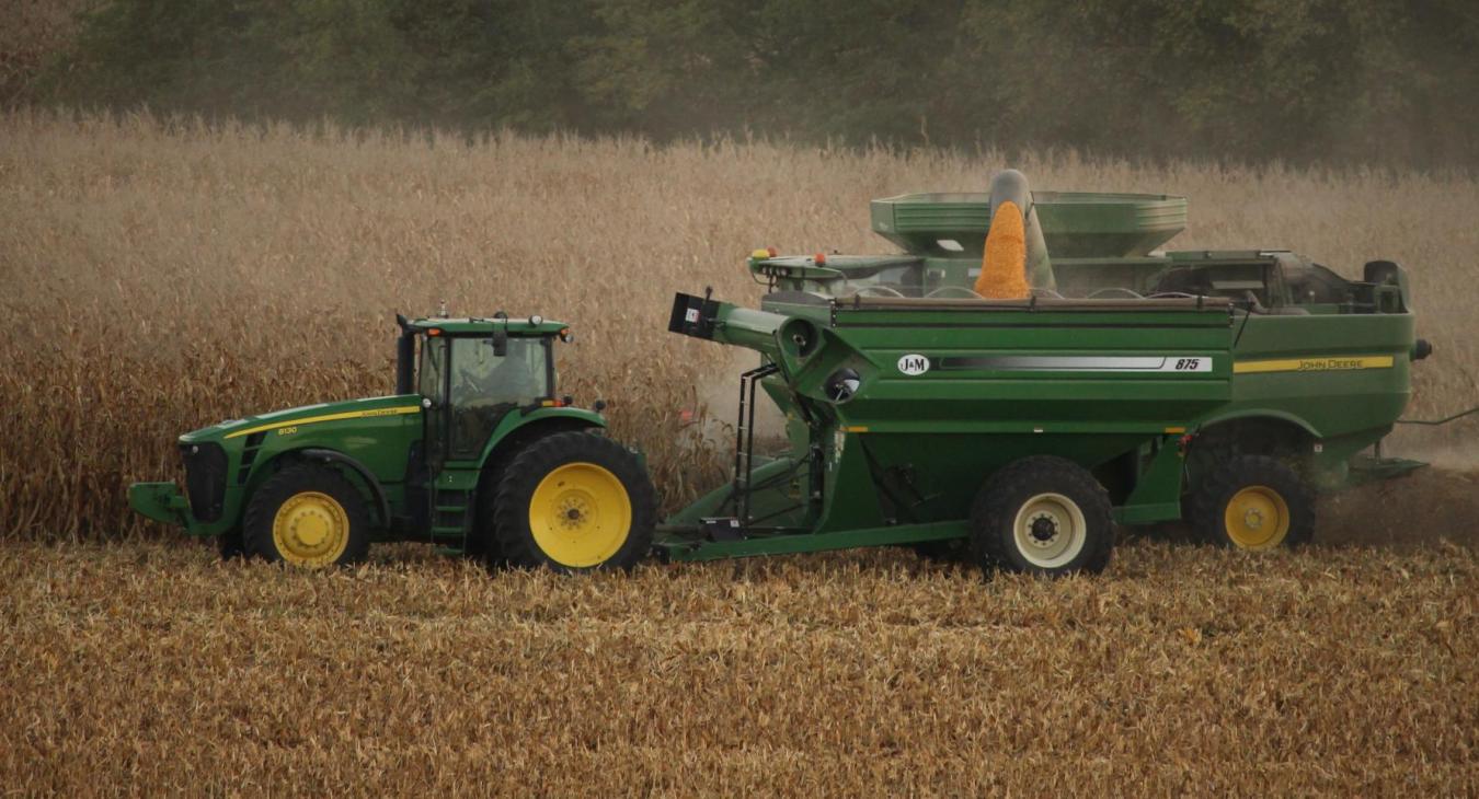 Combine in a corn field